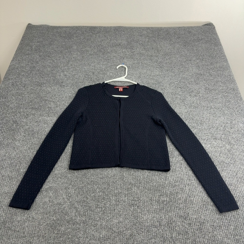 Comptoir des Cotonniers Cardigan Womens XS Navy Wool Blend Textured Cropped Chic